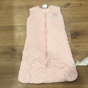 Pink Sleeveless Baby Sleep Sack with Snowflake Embroidery